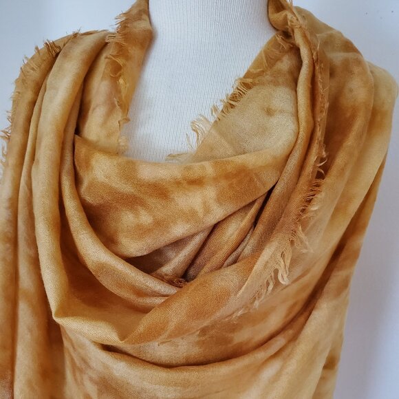 Nordstrom Accessories - Painted dyed silk cashmere scarf wrap gold yellow white ivory orange tan beige